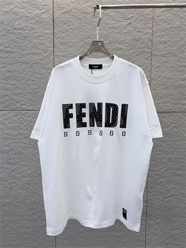  ディープグリーン 半袖Tシャツ FENDI フェンディ コピー ビッグロゴプリント FFミニパターン クルーネック ゆったりトップス