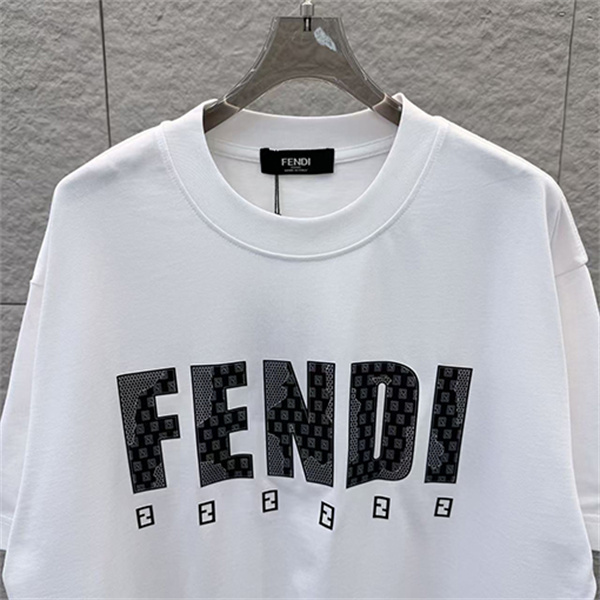  ディープグリーン 半袖Tシャツ FENDI フェンディ コピー ビッグロゴプリント FFミニパターン クルーネック ゆったりトップス