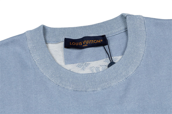 ブルー モノグラムパネル切替 クルーネック ポケットディテール 柔らかニット Tシャツ LOUIS VUITTON ルイヴィトン コピー