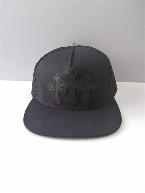 ブラック メッシュキャップ Chrome Hearts クロムハーツ コピー CHロゴ刺繍 フラットバイザー 通気パネル ストリートアクセサリー