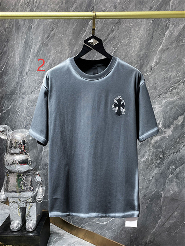 ブラック 半袖Tシャツ Chrome Hearts グレークロスバックプリント クロムハーツ コピー 胸元クロスロゴ クルーネック ゆったりシルエット