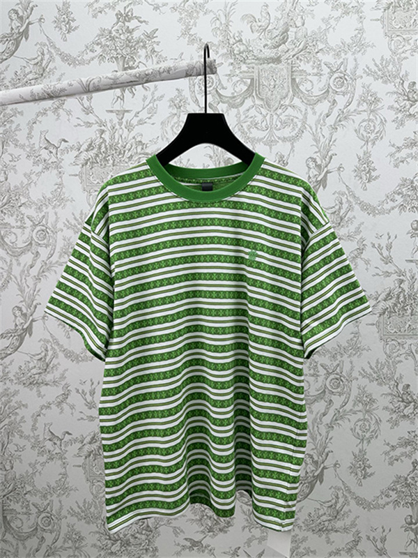  ブルー ホワイト ボーダー半袖Tシャツ クルーネック 細ピッチライン ゆったりシルエット カジュアルトップス