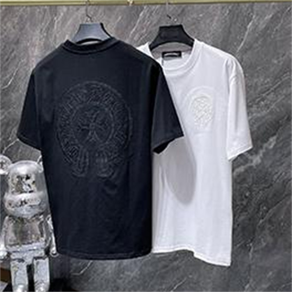 バックプリントTシャツ Chrome Hearts クロムハーツ コピー トーンオンクロス柄 半袖 丸首 ストリートカジュアル
