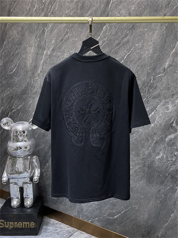 バックプリントTシャツ Chrome Hearts クロムハーツ コピー トーンオンクロス柄 半袖 丸首 ストリートカジュアル