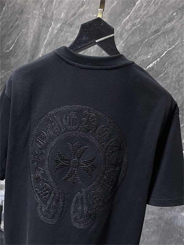 バックプリントTシャツ Chrome Hearts クロムハーツ コピー トーンオンクロス柄 半袖 丸首 ストリートカジュアル
