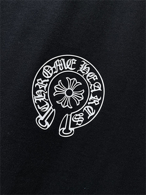 ブラック ホワイト 半袖Tシャツ Chrome Hearts クロムハーツ コピー 胸元サークルプリント カラーロゴ 丸首 カジュアルトップス