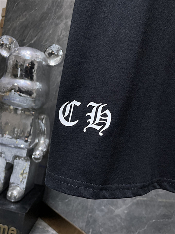 ブラック ホワイト 半袖Tシャツ Chrome Hearts クロムハーツ コピー 胸元サークルプリント カラーロゴ 丸首 カジュアルトップス
