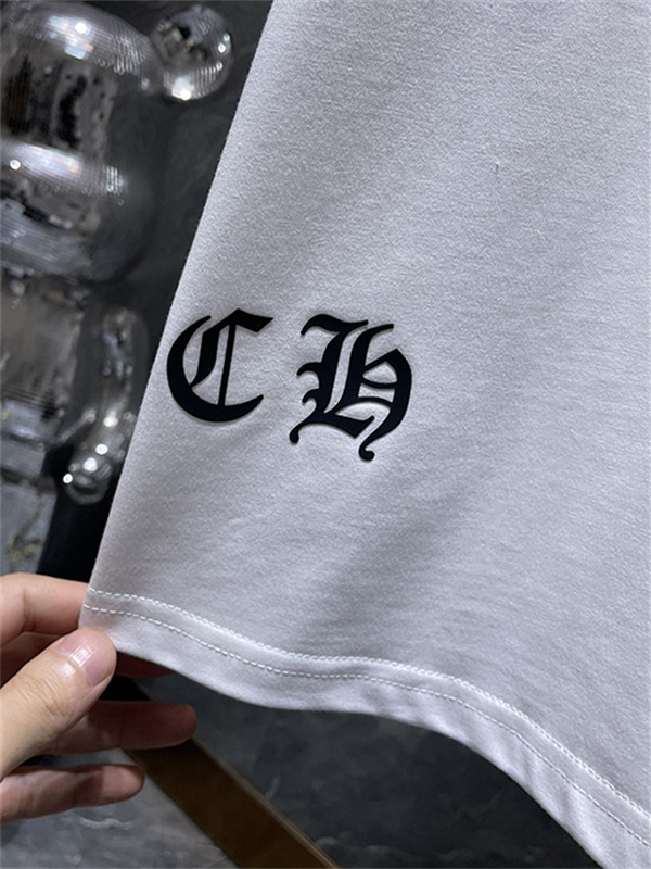 ブラック ホワイト 半袖Tシャツ Chrome Hearts クロムハーツ コピー 胸元サークルプリント カラーロゴ 丸首 カジュアルトップス