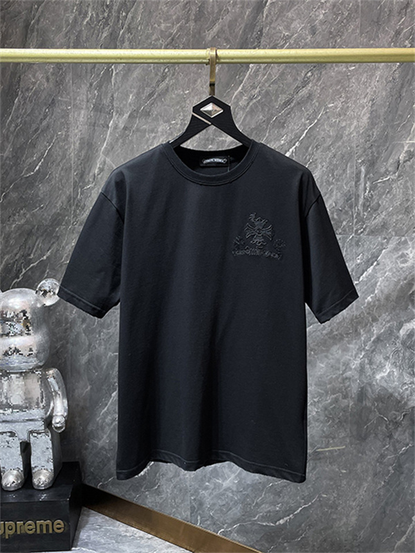 ブラック ホワイト 半袖Tシャツ Chrome Hearts クロムハーツ コピー トーンオンサークルロゴ バックグラフィック クルーネック リラックスシルエット