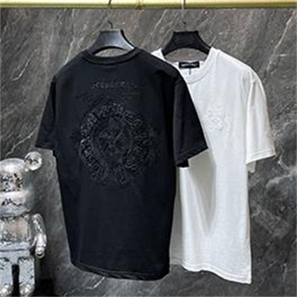 ブラック ホワイト 半袖Tシャツ Chrome Hearts クロムハーツ コピー トーンオンサークルロゴ バックグラフィック クルーネック リラックスシルエット