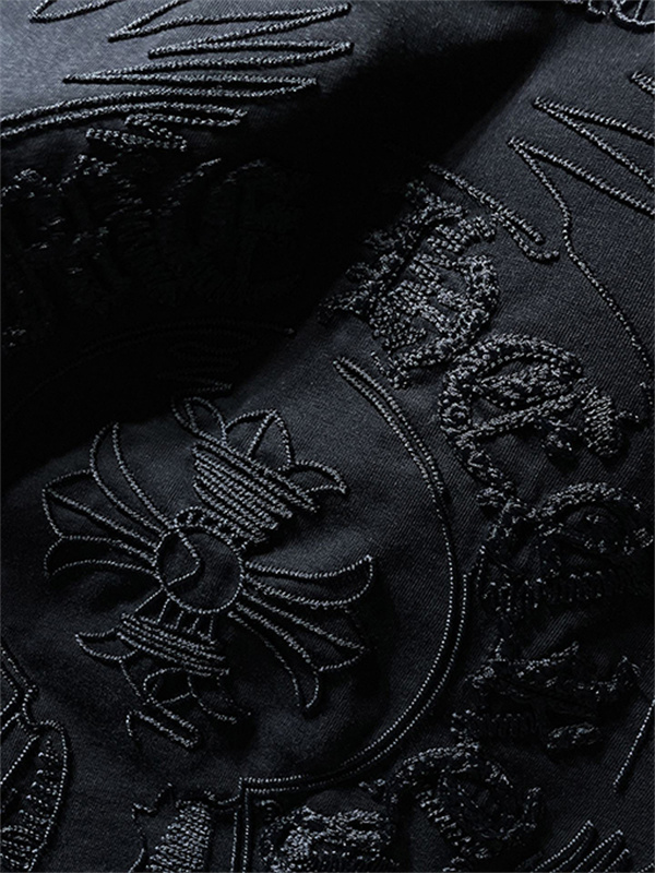 ブラック ホワイト 半袖Tシャツ Chrome Hearts クロムハーツ コピー トーンオンサークルロゴ バックグラフィック クルーネック リラックスシルエット