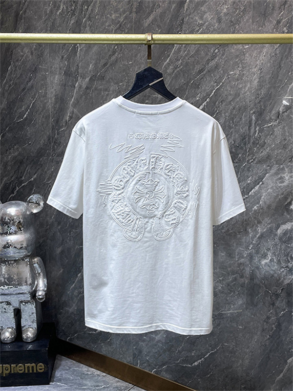 ブラック ホワイト 半袖Tシャツ Chrome Hearts クロムハーツ コピー トーンオンサークルロゴ バックグラフィック クルーネック リラックスシルエット
