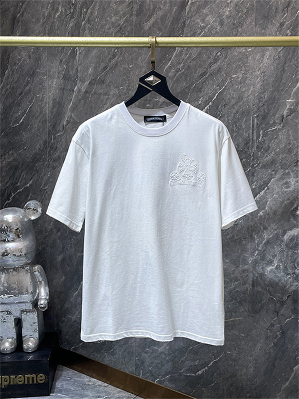 ブラック ホワイト 半袖Tシャツ Chrome Hearts クロムハーツ コピー トーンオンサークルロゴ バックグラフィック クルーネック リラックスシルエット