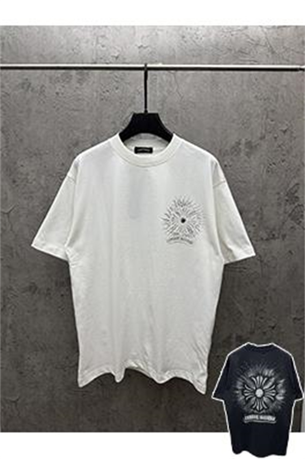  ブラック 半袖Tシャツ Chrome Hearts マルチカラークロスプリント クロムハーツ コピー ペイントスプラッシュ クルーネック ゆったりシルエット