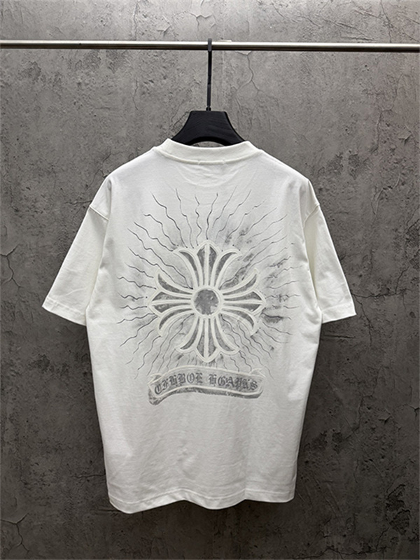  ブラック 半袖Tシャツ Chrome Hearts マルチカラークロスプリント クロムハーツ コピー ペイントスプラッシュ クルーネック ゆったりシルエット