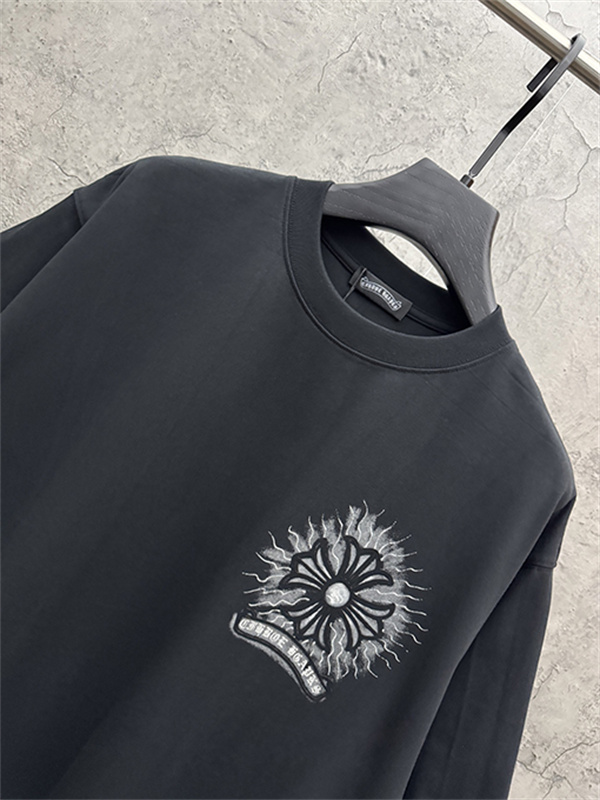  ブラック 半袖Tシャツ Chrome Hearts マルチカラークロスプリント クロムハーツ コピー ペイントスプラッシュ クルーネック ゆったりシルエット