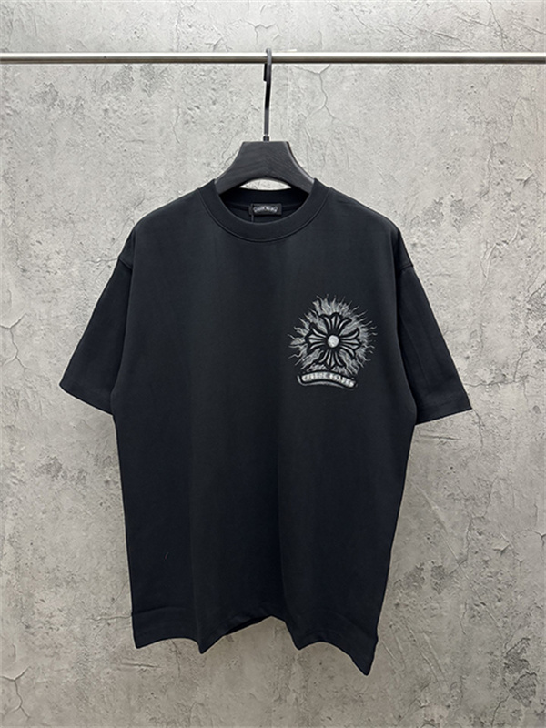  ブラック 半袖Tシャツ Chrome Hearts マルチカラークロスプリント クロムハーツ コピー ペイントスプラッシュ クルーネック ゆったりシルエット