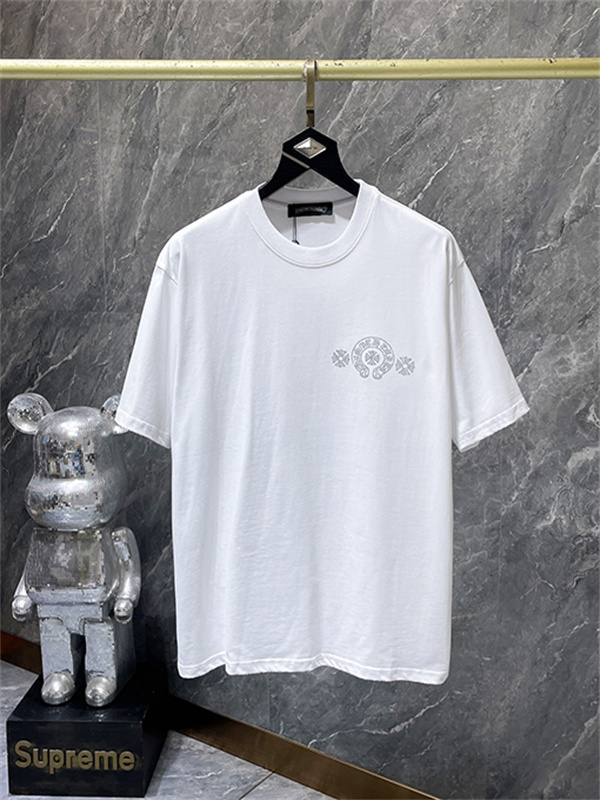 ホワイト 半袖Tシャツ Chrome Hearts クロムハーツ コピー 胸元サークルロゴ クルーネック シンプルカジュアル