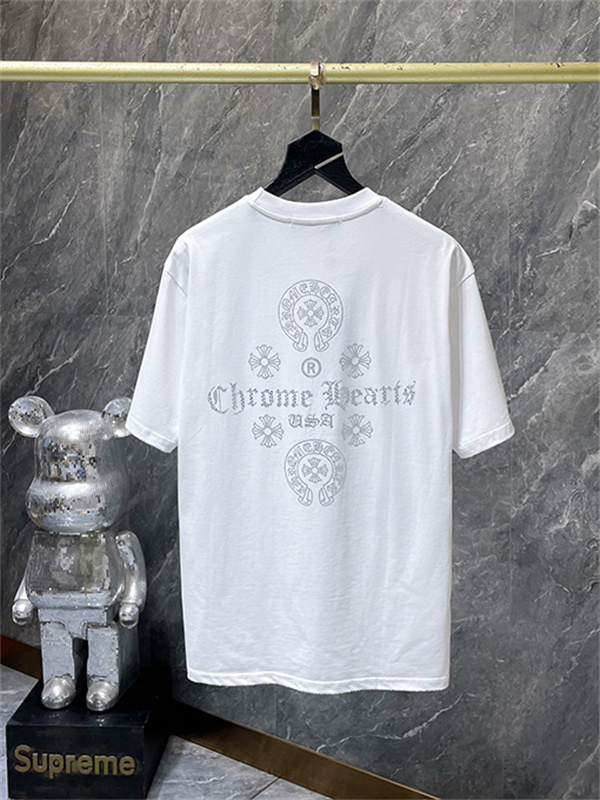 ホワイト 半袖Tシャツ Chrome Hearts クロムハーツ コピー 胸元サークルロゴ クルーネック シンプルカジュアル