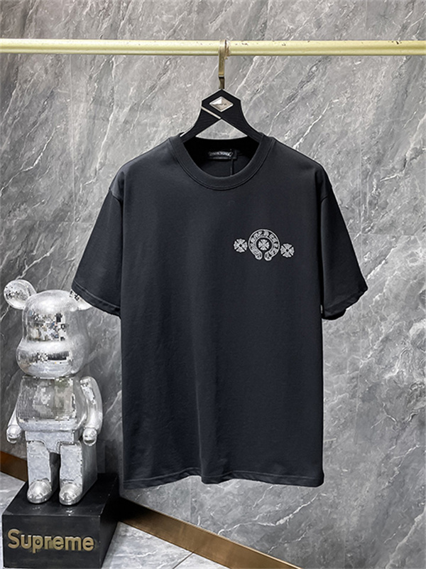 ホワイト 半袖Tシャツ Chrome Hearts クロムハーツ コピー 胸元サークルロゴ クルーネック シンプルカジュアル