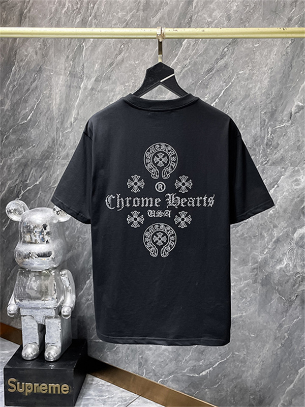 ホワイト 半袖Tシャツ Chrome Hearts クロムハーツ コピー 胸元サークルロゴ クルーネック シンプルカジュアル