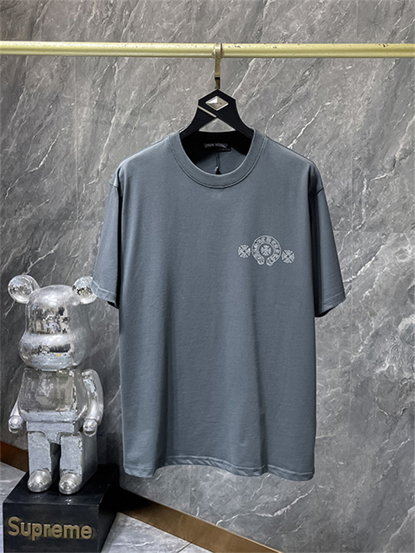 ホワイト 半袖Tシャツ Chrome Hearts クロムハーツ コピー 胸元サークルロゴ クルーネック シンプルカジュアル