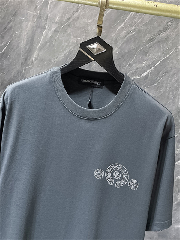 ホワイト 半袖Tシャツ Chrome Hearts クロムハーツ コピー 胸元サークルロゴ クルーネック シンプルカジュアル