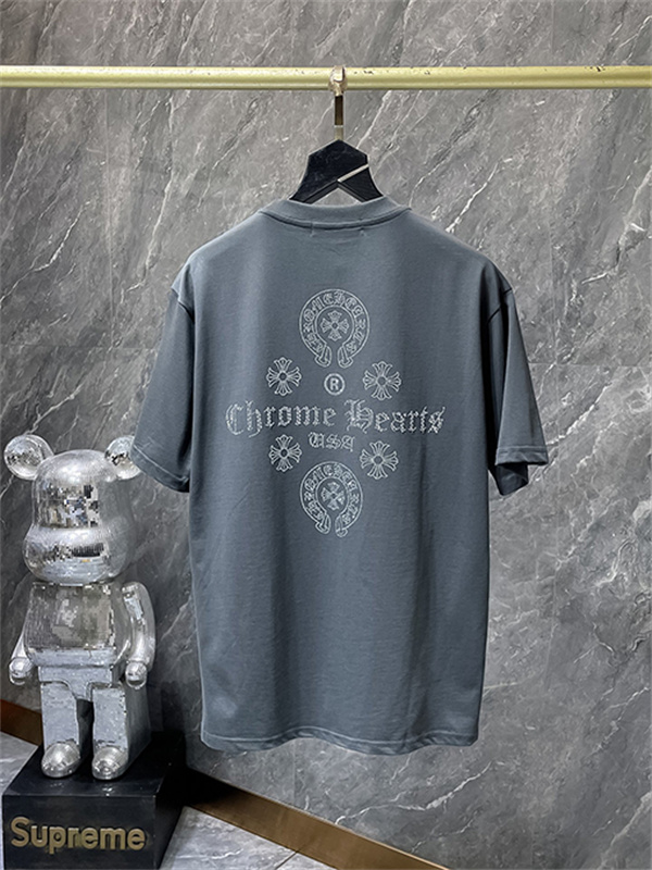 ホワイト 半袖Tシャツ Chrome Hearts クロムハーツ コピー 胸元サークルロゴ クルーネック シンプルカジュアル