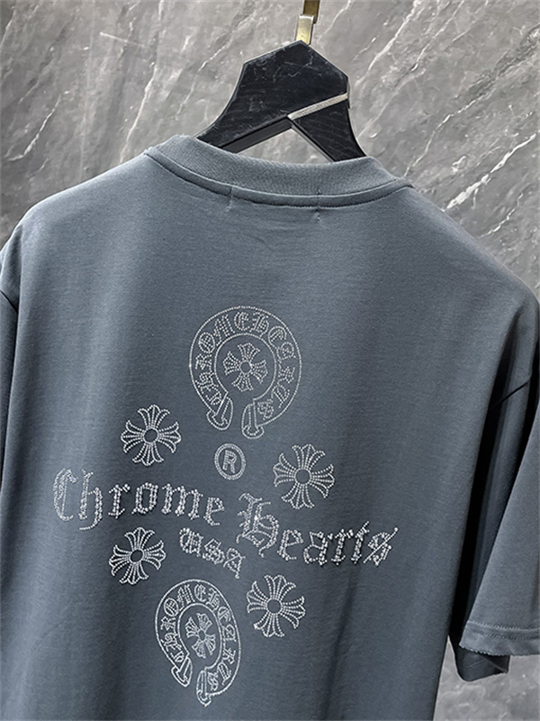 ホワイト 半袖Tシャツ Chrome Hearts クロムハーツ コピー 胸元サークルロゴ クルーネック シンプルカジュアル
