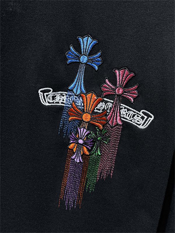 ホワイト 半袖Tシャツ Chrome Hearts クロムハーツ コピー マルチカラークロスロゴ バックデザイン 丸首 リラックスフィット ブラック
