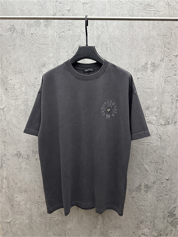 チャコールグレー 半袖カットソー Chrome Hearts クロムハーツ コピー ベーシック無地調 クルーネック リラックスフィット