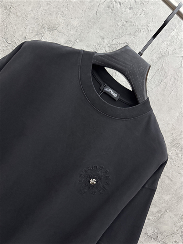 チャコールグレー 半袖カットソー Chrome Hearts クロムハーツ コピー ベーシック無地調 クルーネック リラックスフィット