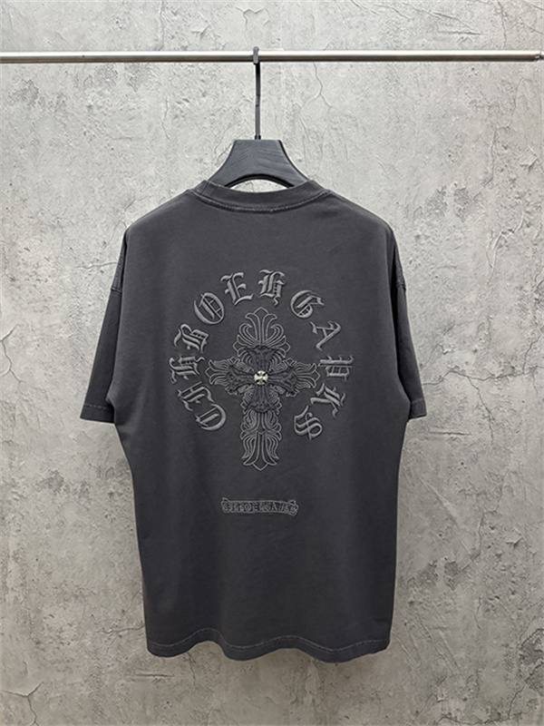 チャコールグレー 半袖カットソー Chrome Hearts クロムハーツ コピー ベーシック無地調 クルーネック リラックスフィット
