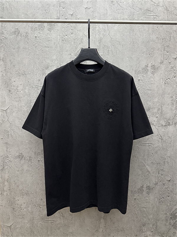 チャコールグレー 半袖カットソー Chrome Hearts クロムハーツ コピー ベーシック無地調 クルーネック リラックスフィット