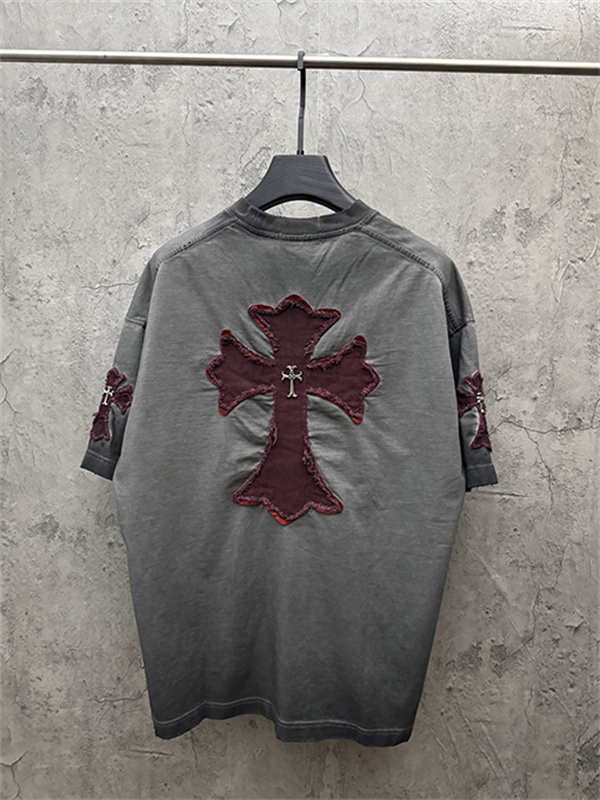 ブラックベース クロスパッチ バックデザイン オーバーサイズ 半袖Tシャツ CHROME HEARTS クロムハーツ コピー
