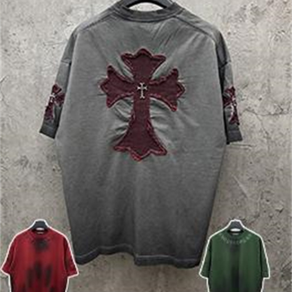 ブラックベース クロスパッチ バックデザイン オーバーサイズ 半袖Tシャツ CHROME HEARTS クロムハーツ コピー