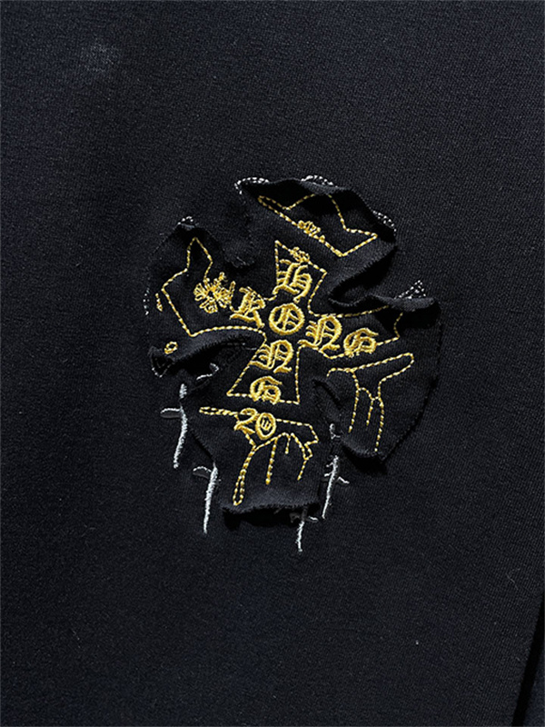 ホワイト 半袖カットソー Chrome Hearts クロムハーツ コピー ゴールドクロスグラフィック HONG KONGロゴ 丸首トップス