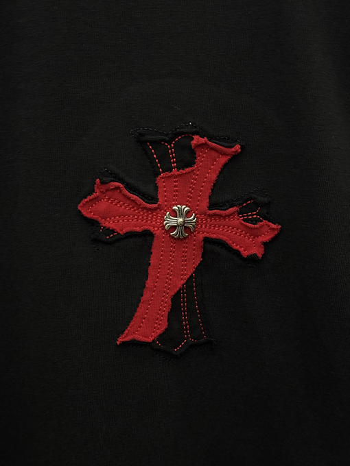 ディープグリーン 半袖Tシャツ Chrome Hearts クロムハーツ コピー 胸元サークルロゴ 同色刺繍調 クルーネック ゆったりシルエット
