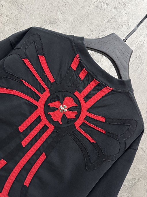 ディープグリーン 半袖Tシャツ Chrome Hearts クロムハーツ コピー 胸元サークルロゴ 同色刺繍調 クルーネック ゆったりシルエット