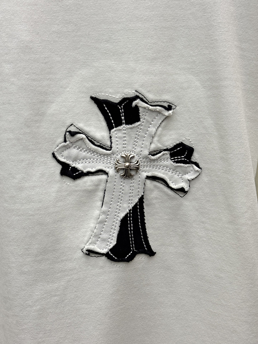 ディープグリーン 半袖Tシャツ Chrome Hearts クロムハーツ コピー 胸元サークルロゴ 同色刺繍調 クルーネック ゆったりシルエット
