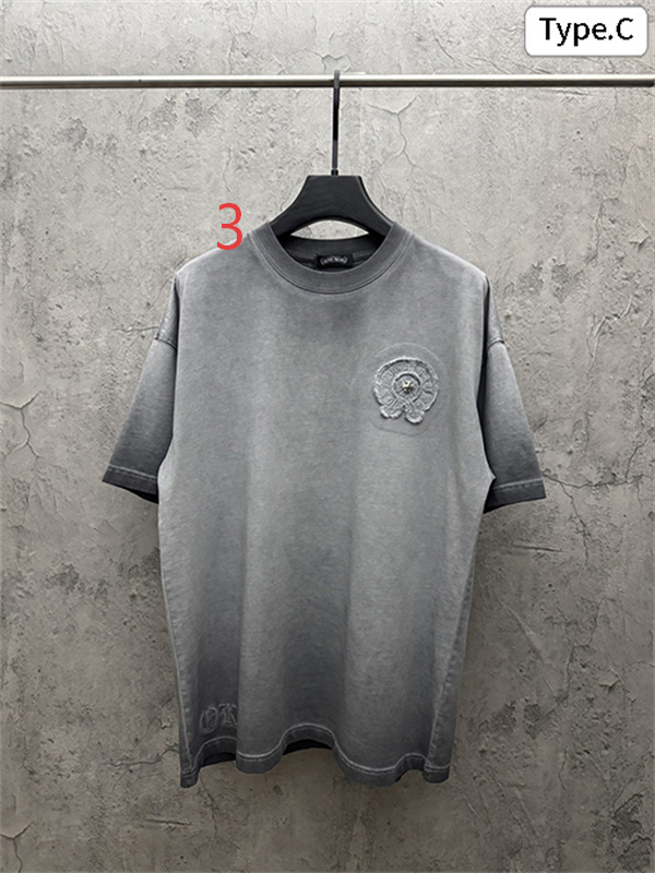 ピンク 半袖カットソー Chrome Hearts クロムハーツ コピー トーンロゴ ワンポイント刺繍風 ウォッシュ加工 丸首 カジュアルトップス
