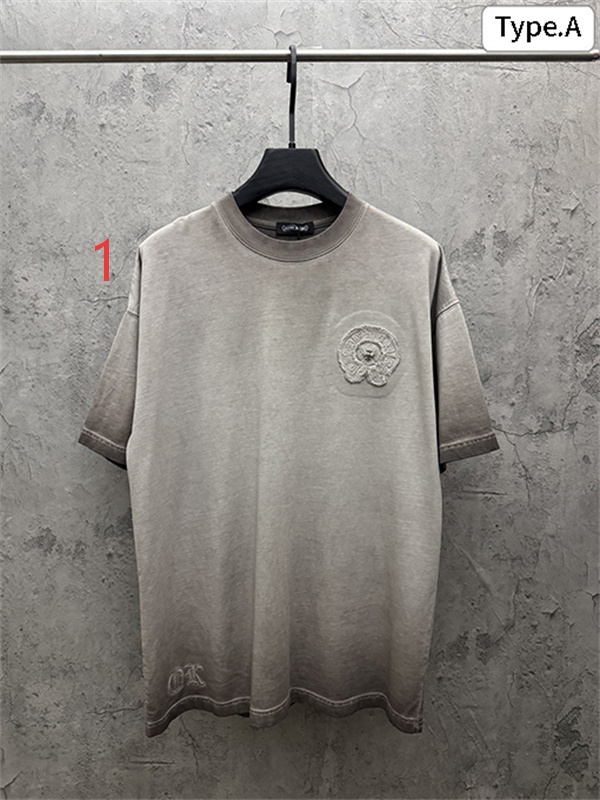 ピンク 半袖カットソー Chrome Hearts クロムハーツ コピー トーンロゴ ワンポイント刺繍風 ウォッシュ加工 丸首 カジュアルトップス