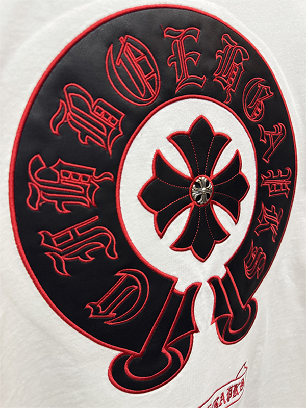 レッド 半袖Tシャツ Chrome Hearts クロムハーツ コピー 胸元サークルロゴ クルーネック ワンポイントデザイン ゆったりシルエット
