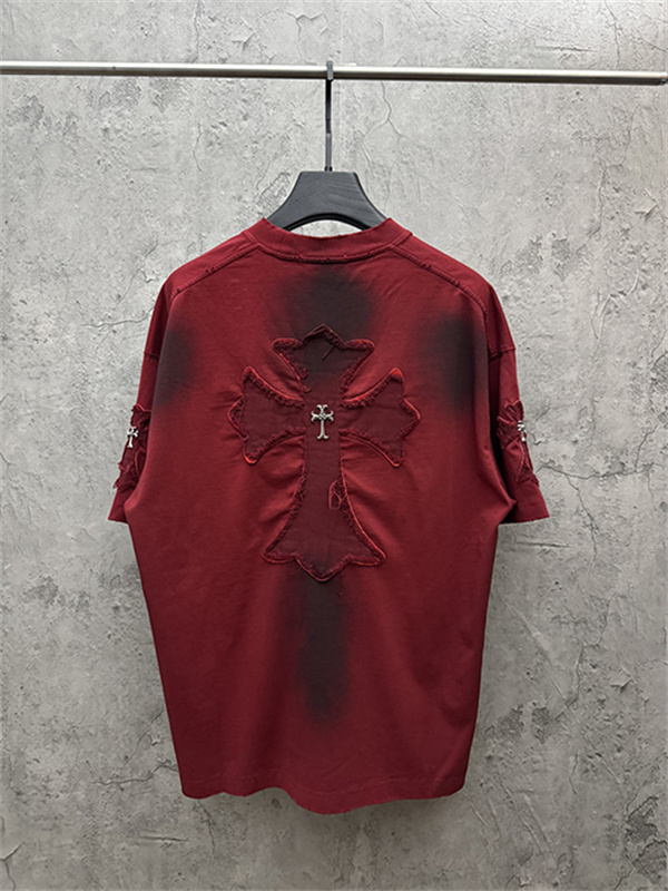 グリーン 半袖Tシャツ Chrome Hearts クロムハーツ コピー ネックゴシックロゴ ウォッシュグラデーション クロスワッペン風 ゆったりシルエット