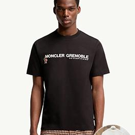 ホワイト ブラック 半袖Tシャツ MONCLER GRENOBLE モンクレール グルノーブル コピー 胸元ロゴプリント クルーネック シンプルカジュアル