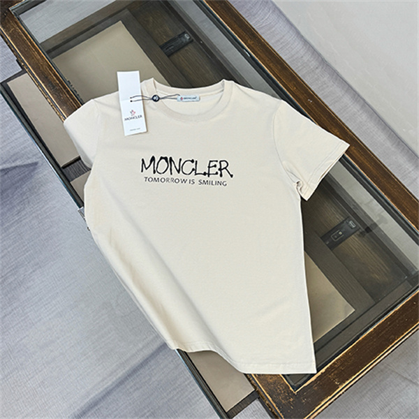 ホワイト 半袖Tシャツ MONCLER モンクレール コピー TOMORROW IS SMILINGロゴ クルーネック フロント英字プリント すっきりシルエット