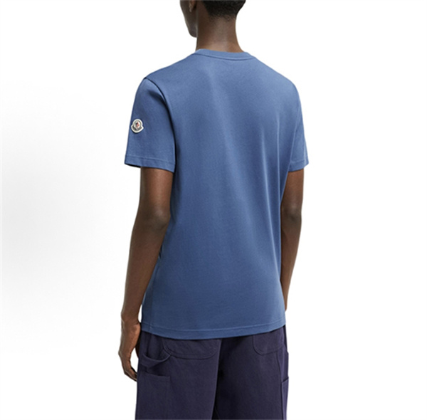 ネイビー 半袖Tシャツ MONCLER モンクレール コピー デニム胸ポケット 袖ワッペン クルーネック シンプルカジュアル