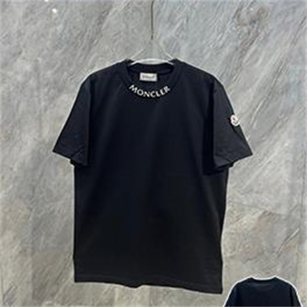 半袖Tシャツ MONCLER モンクレール コピー ネックロゴプリント クルーネック 袖ワッペン 無地調 カジュアルトップス