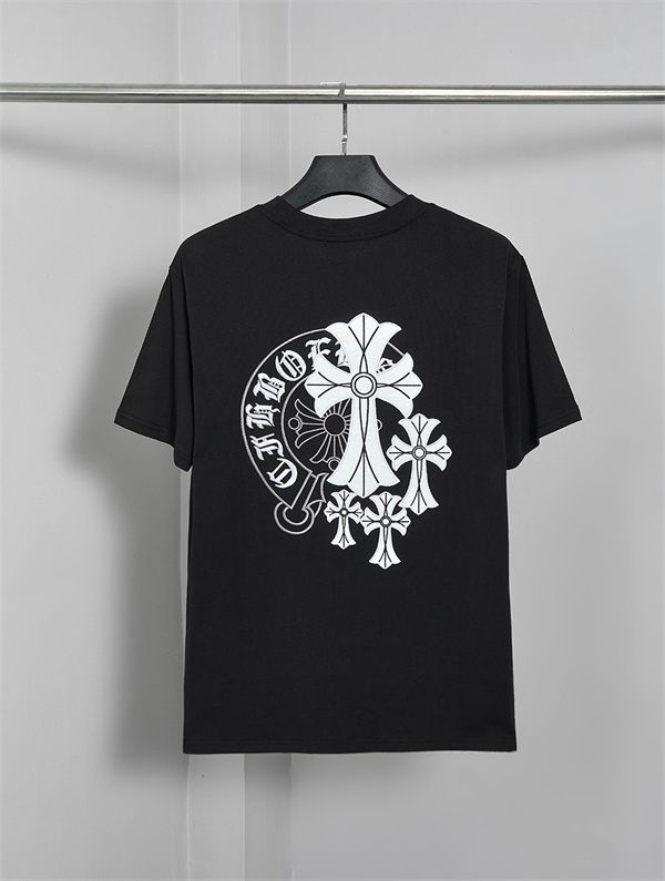 ホワイト 半袖Tシャツ Chrome Hearts クロムハーツ コピー 胸元ワンポイントロゴ バックビッグクロスグラフィック クルーネック モノトーンデザイン