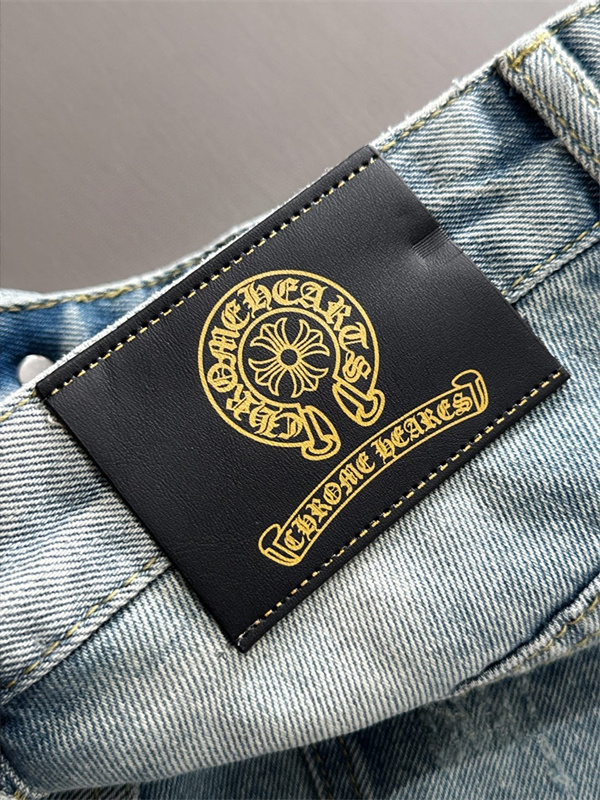 ライトブルー デニムショーツ Chrome Hearts クロムハーツ コピー マルチカラーロゴ クロスプリント ウォッシュ加工 ハーフパンツ